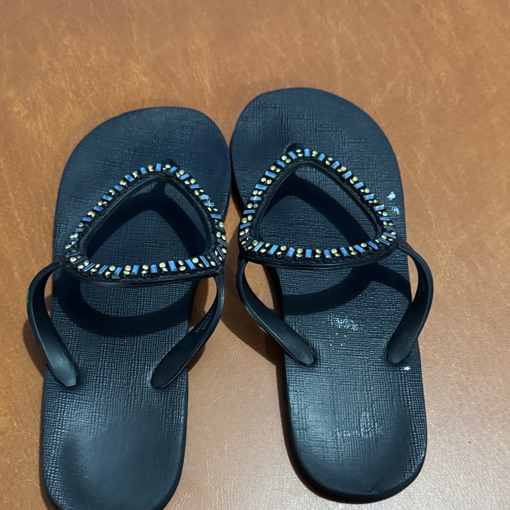 Black Beaded Flip Flops